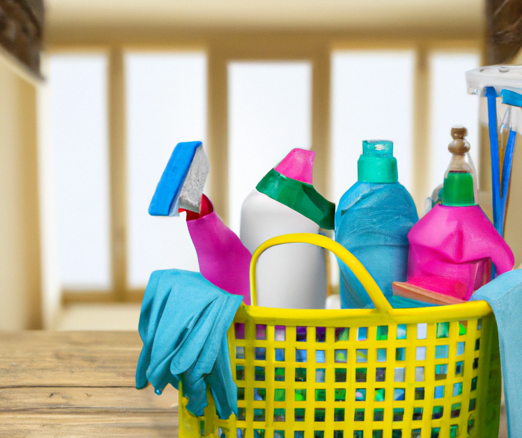Image of a Well-Stocked Cleaning Supply Closet - "A closet filled with top-quality janitorial and housekeeping supplies, including gloves, brushes, and cleaning solutions, ready for use."