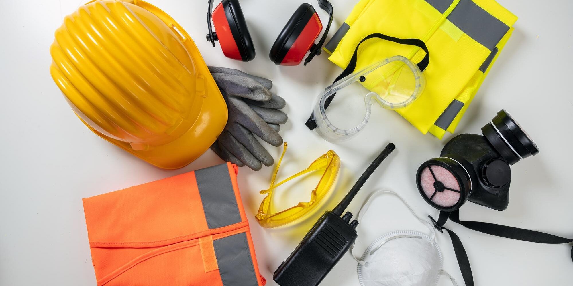 work-safety-protection-equipment-background-industrial-protective-gear-white