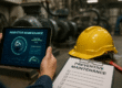 A realistic industrial photo showing a worker holding a tablet with predictive maintenance data while preventive maintenance tools, checklist, and safety helmet are placed nearby. This scene illustrates the concept of predictive versus preventive maintenance in modern factories for maximizing uptime in 2025.